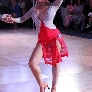 Grey and Red Latin/ Rhythm Ballroom Dance‎ Dress